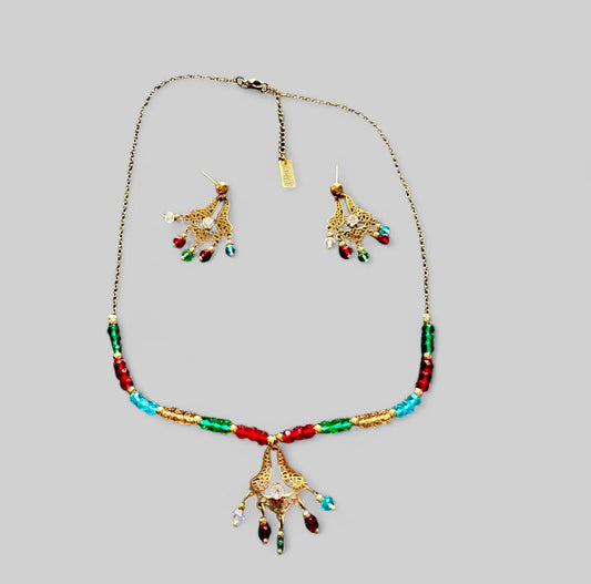 Ensemble collier et boucles d'oreilles Art